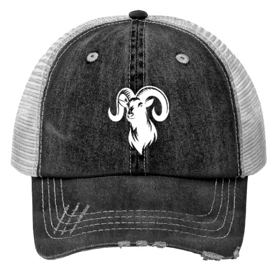 Goat With Huge Horns Print Trucker Hats