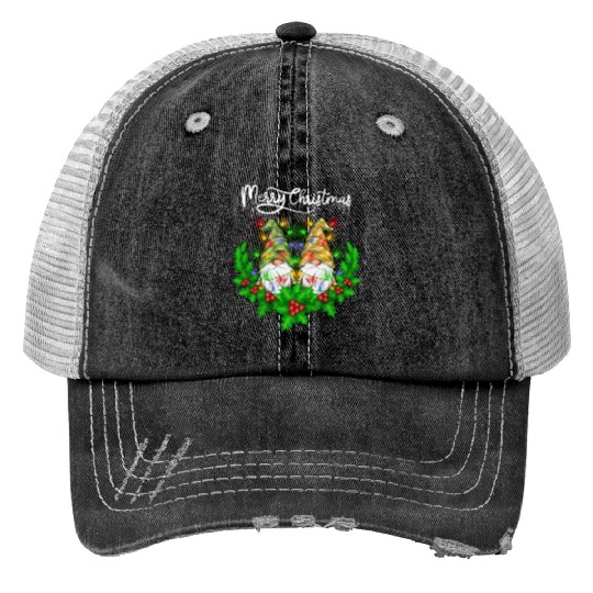 Merry Christmas Gnomes Xmas Family Men Women Print Trucker Hats
