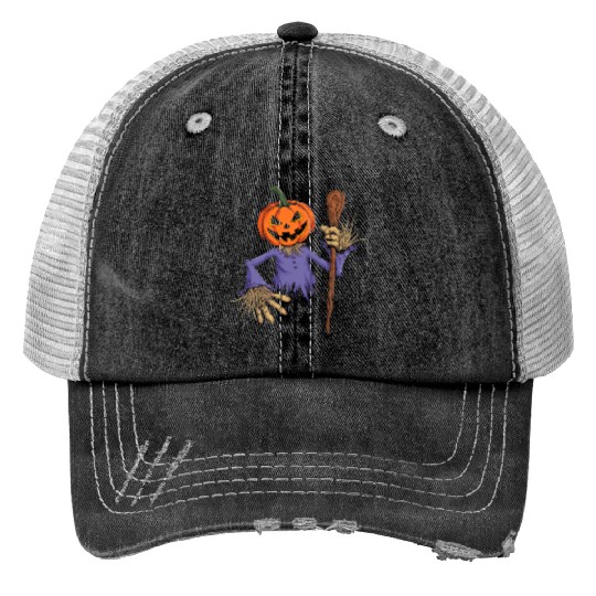 Spooky Halloween Scarecrow Print Trucker Hats
