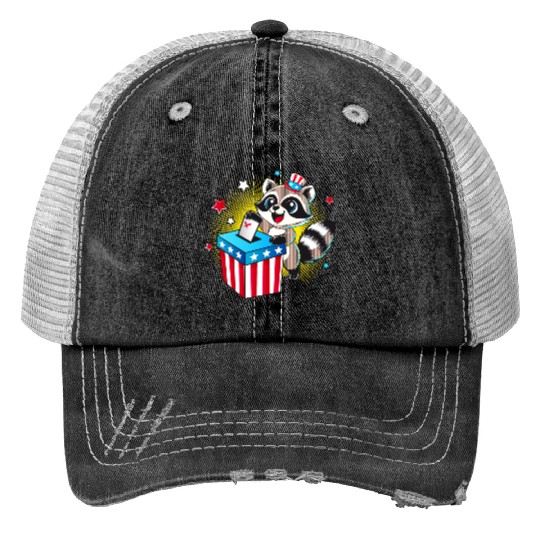 A raccoon casts his vote in the US election Print Trucker Hats