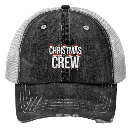 Christmas Crew with Santa Hats and Lights Print Trucker Hats