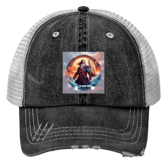Columbus Day Print Trucker Hats