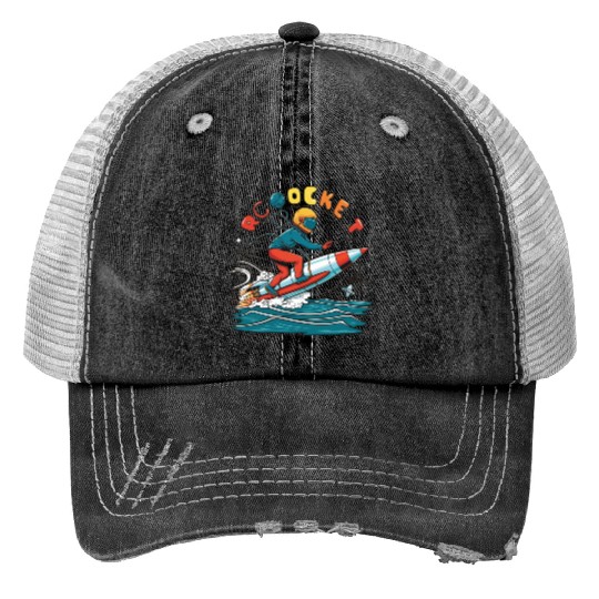 Print Trucker Hats/ Print Trucker Hats "Rocket Surfing" logo design