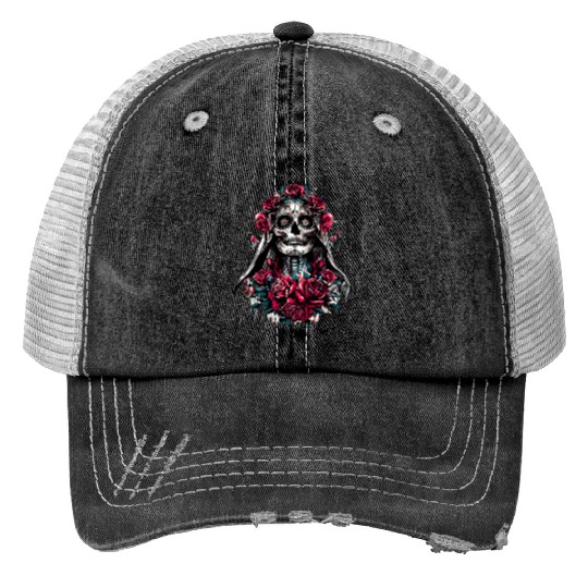 la Santa Muerte Saint Death Mexican Folklore skull Print Trucker Hats