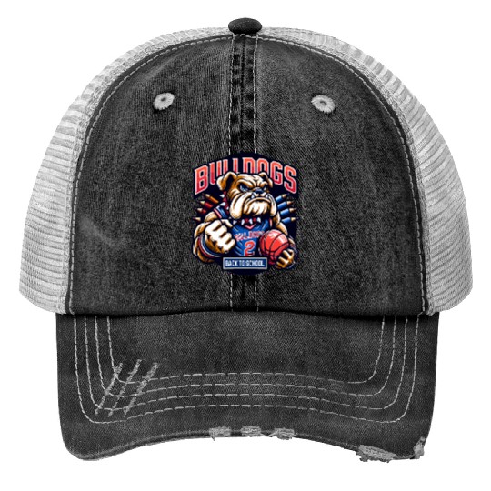 Bulldogs Mascot Back To School Team Spirit Print Trucker Hats