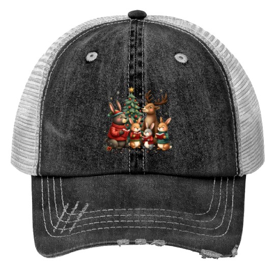Woodland Animals Christmas Print Trucker Hats