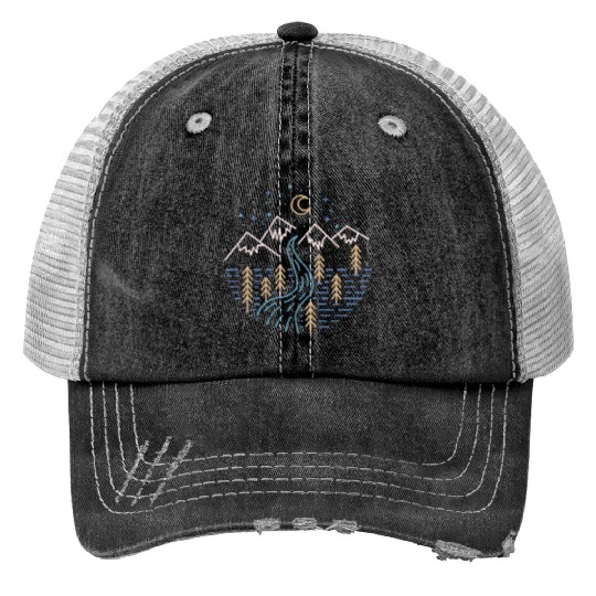 Moonlight River Print Trucker Hats