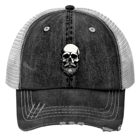 Bearded Skull Art - Dark Gothic Illustration Print Trucker Hats