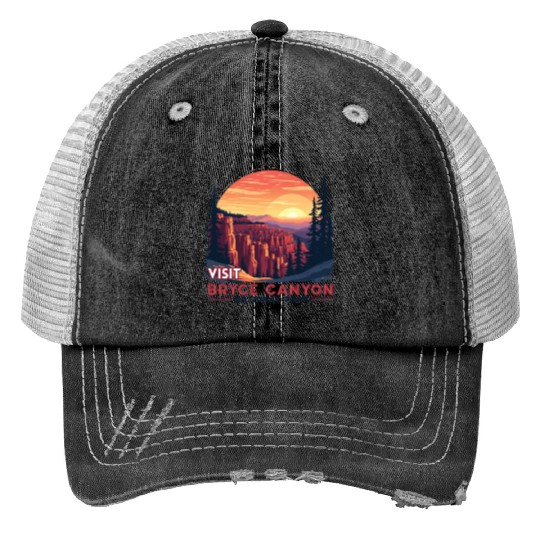 Bryce Canyon National Park Retro Illustraion V 01 Print Trucker Hats
