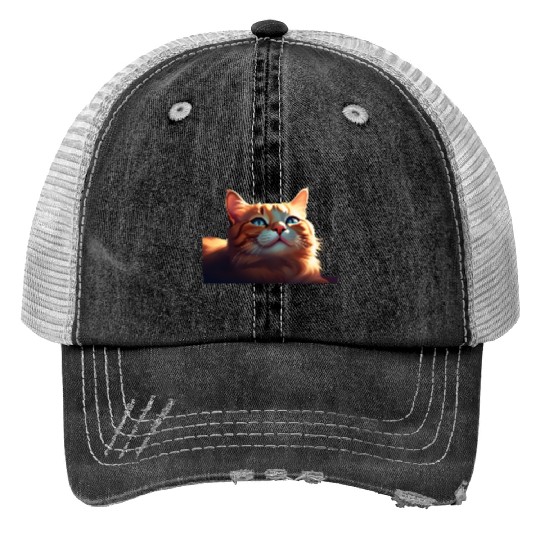 A Cute Orange Cat Print Trucker Hats