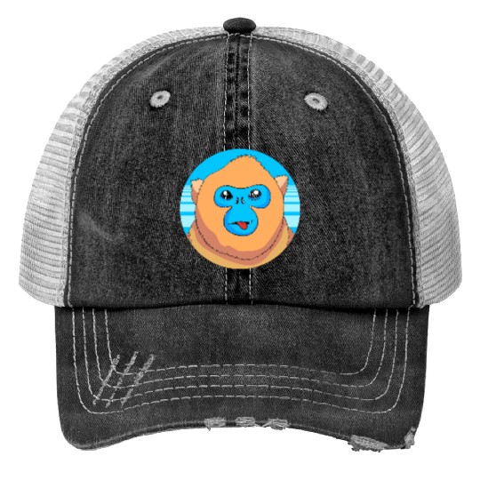 Monkey Lover Cute Snub Nosed Monkey Face Print Trucker Hats