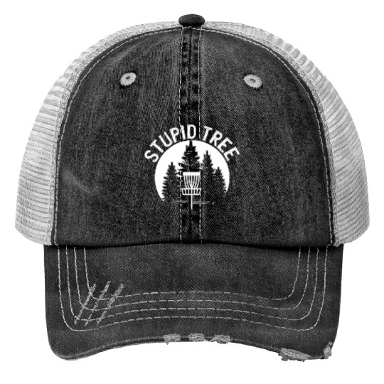 Stupid Tree Distressed Disc Golf Print Trucker Hats