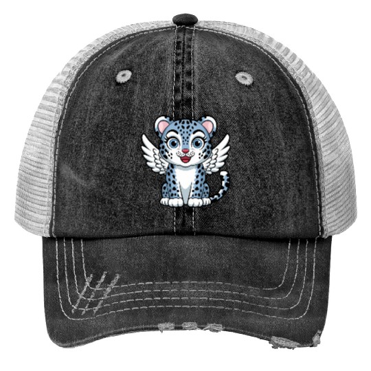 Blue tiger cat with angel wings dreamlike Print Trucker Hats