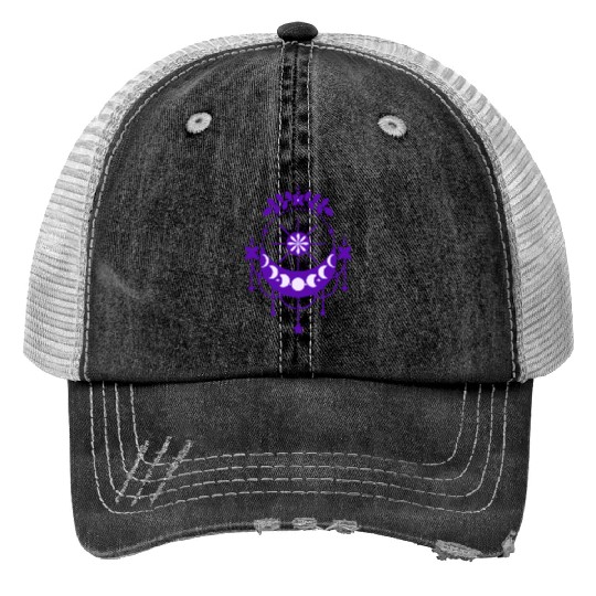 Moon Phase & Purple Flowers Gift for women Print Trucker Hats