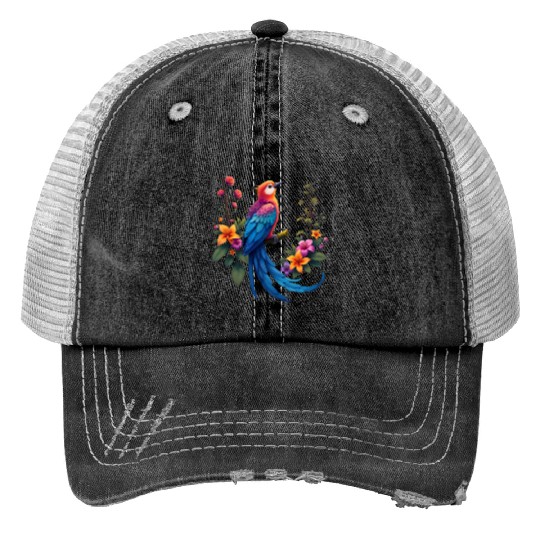 Fantastical Bird Of Paradise Painting Print Trucker Hats
