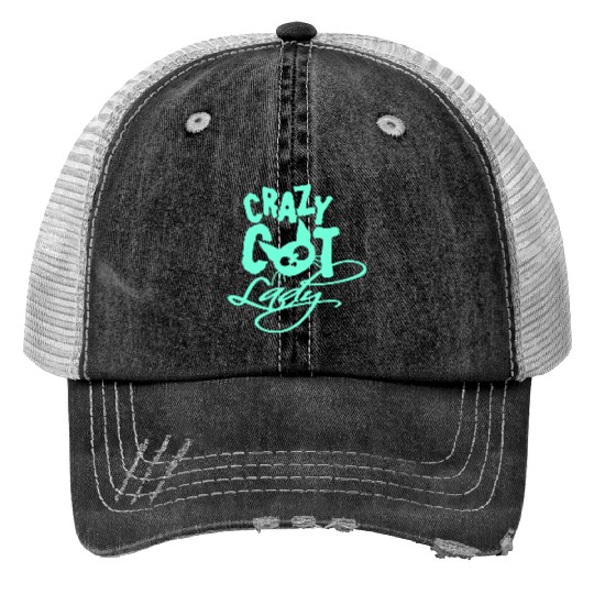 Crazy Cat Lady Text Love Saying Quote Weird Woman Print Trucker Hats