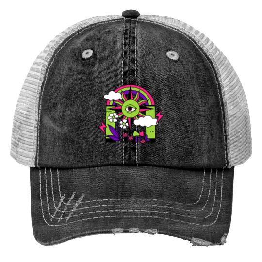 Pink ve Green Psychedelic I Need Space Print Trucker Hats