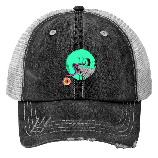 Cringe Zombie Pac Man Print Trucker Hats