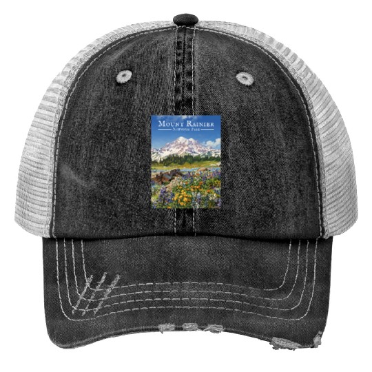 Mount Rainier Paradise Meadows Print Trucker Hats