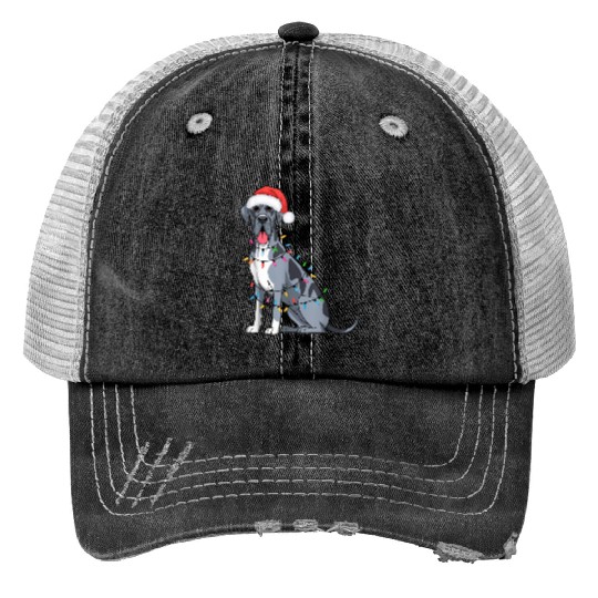 Great Dane Christmas Lights Xmas Dogs Gifts Print Trucker Hats