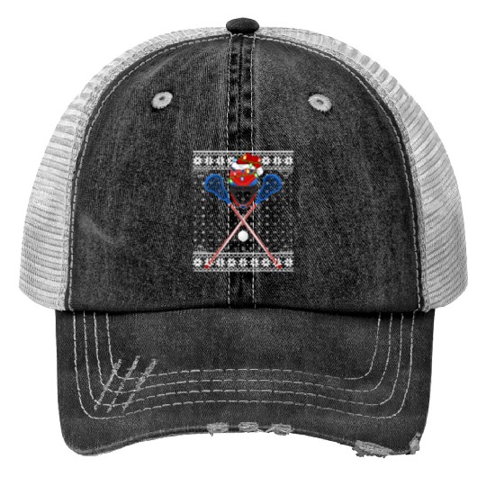 Lacrosse Player Ugly Christmas Print Trucker Hats