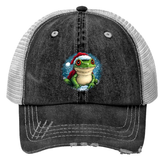 Frogs Christmas Print Trucker Hats