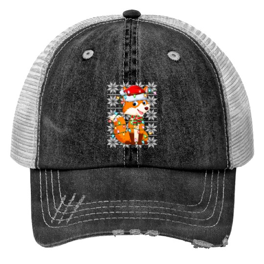 Fox Christmas Lights Print Trucker Hats