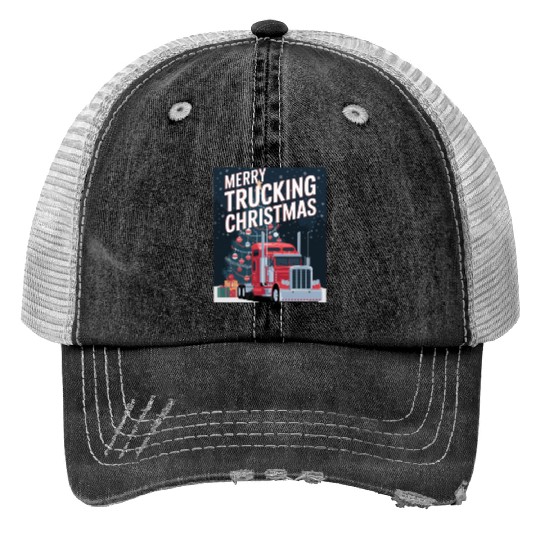 Merry Trucking Christmas Festive Holiday celebrate Print Trucker Hats