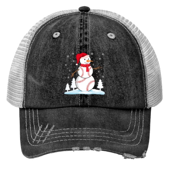 Baseball Snowman Print Trucker Hats