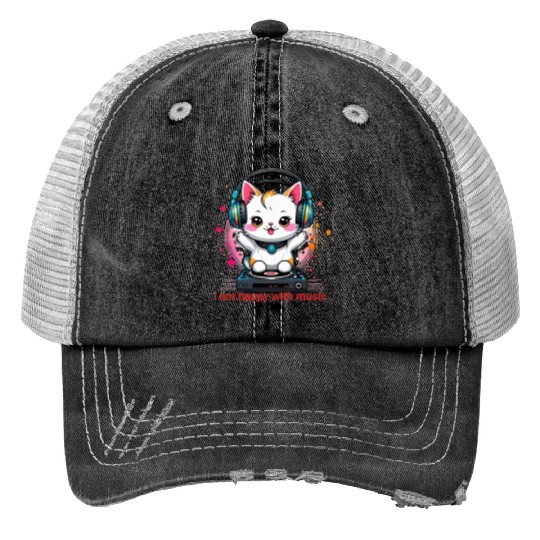 My happy cat musician Print Trucker Hats