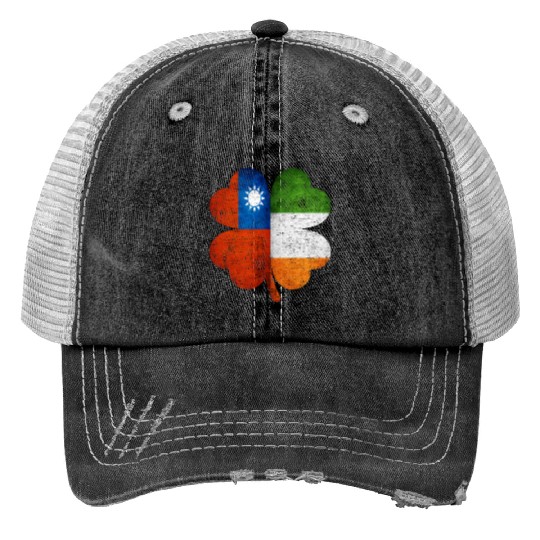 Taiwanese Irish Shamrock Taiwan Ireland Flag Print Trucker Hats