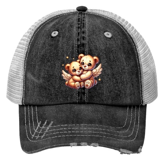 cute angel teddy bears in a loving embrace Print Trucker Hats