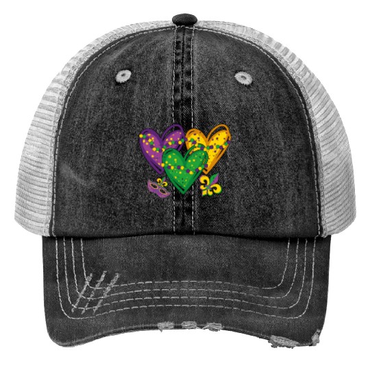 Heart Festival Parade Mardi Gras Print Trucker Hats