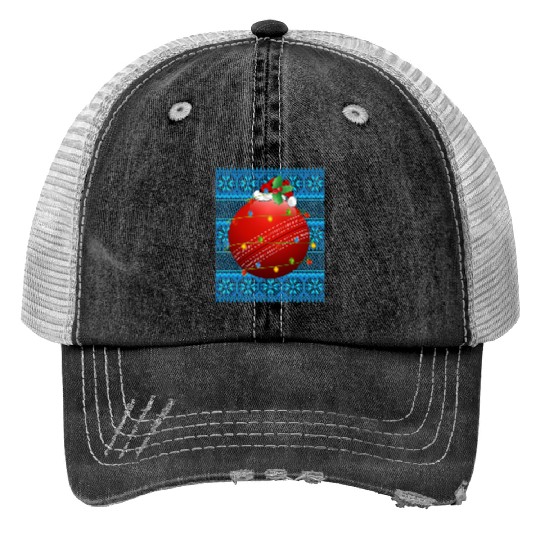 Cricket Ball Christmas Lights Print Trucker Hats