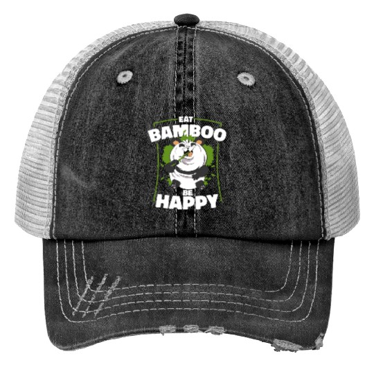 Eat Bamboo Be Happy Panda Bear Friend Lover Giant Print Trucker Hats