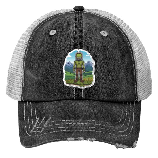 Green Male Print Trucker Hats
