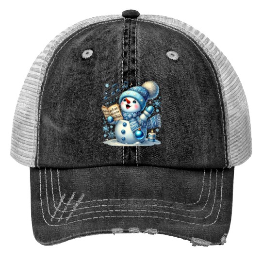 Cute Snowman, Christmas Snowman, Merry Christmas Print Trucker Hats
