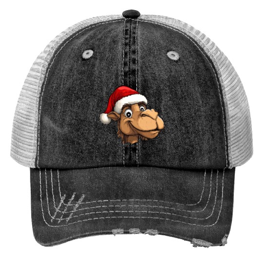 Camel Santa Claus Print Trucker Hats
