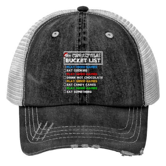 Christmas Bucket List Video Games Xmas Gamer Print Trucker Hats
