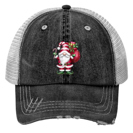 Gnome Christmas, Merry Christmas Print Trucker Hats