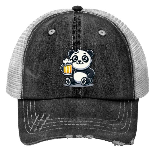 Cute Panda Drinking Beer Print Trucker Hats