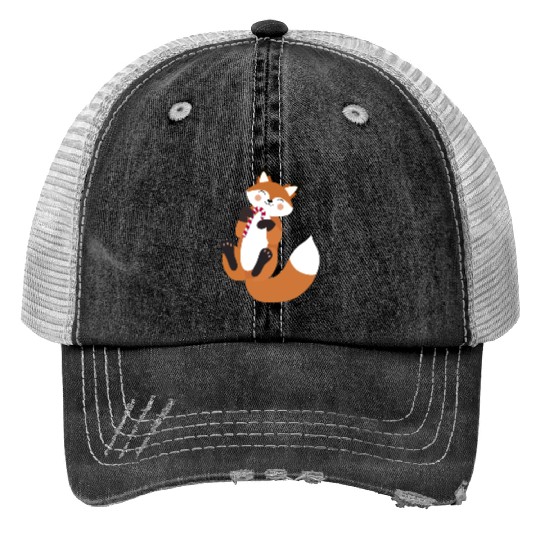 Playful fox with candy cane for Christmas Print Trucker Hats