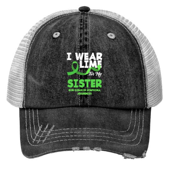 Non-Hodgkin Lymphoma Awareness Wear Lime Sister Print Trucker Hats