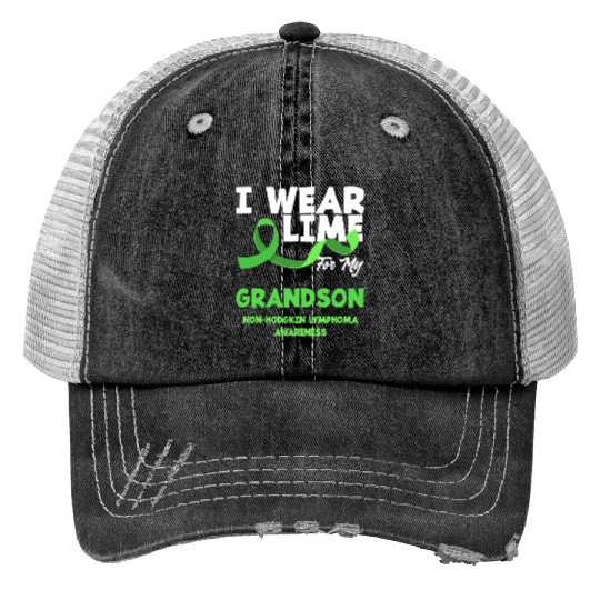 Non-Hodgkin Lymphoma Awareness Wear Lime Grandson Print Trucker Hats