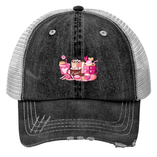Coffee Valentine, Valentines Retro, Valentines Day Print Trucker Hats