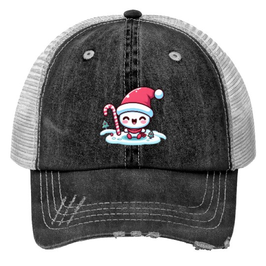 Merry Little Snowman Print Trucker Hats