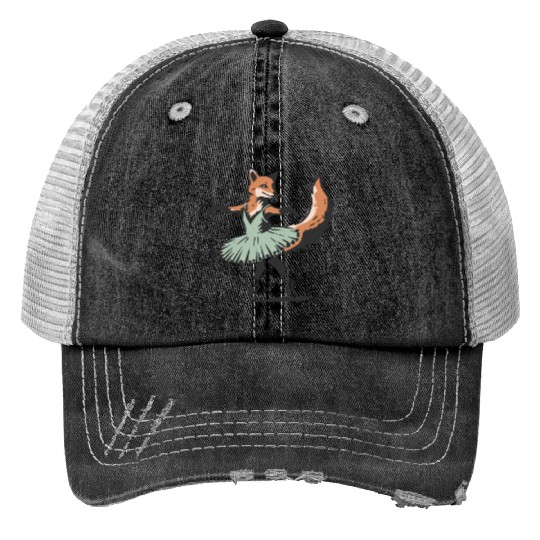 adorable stencil style fox in ballet dress Print Trucker Hats