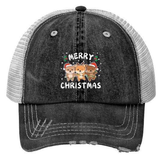 Merry Christmas Cute Shiba Inu Festive Lights Print Trucker Hats
