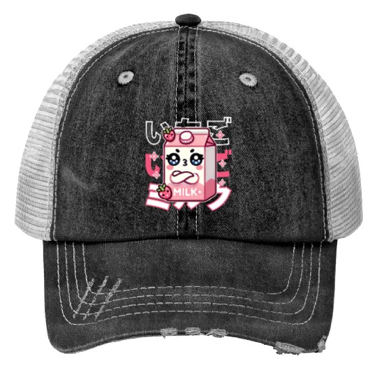 Touchy Strawberry Milk Hug Print Trucker Hats