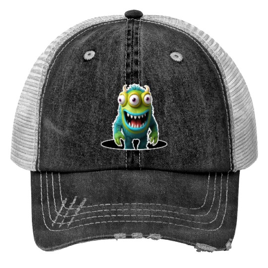 Colorful Monster Character Illustration Print Trucker Hats